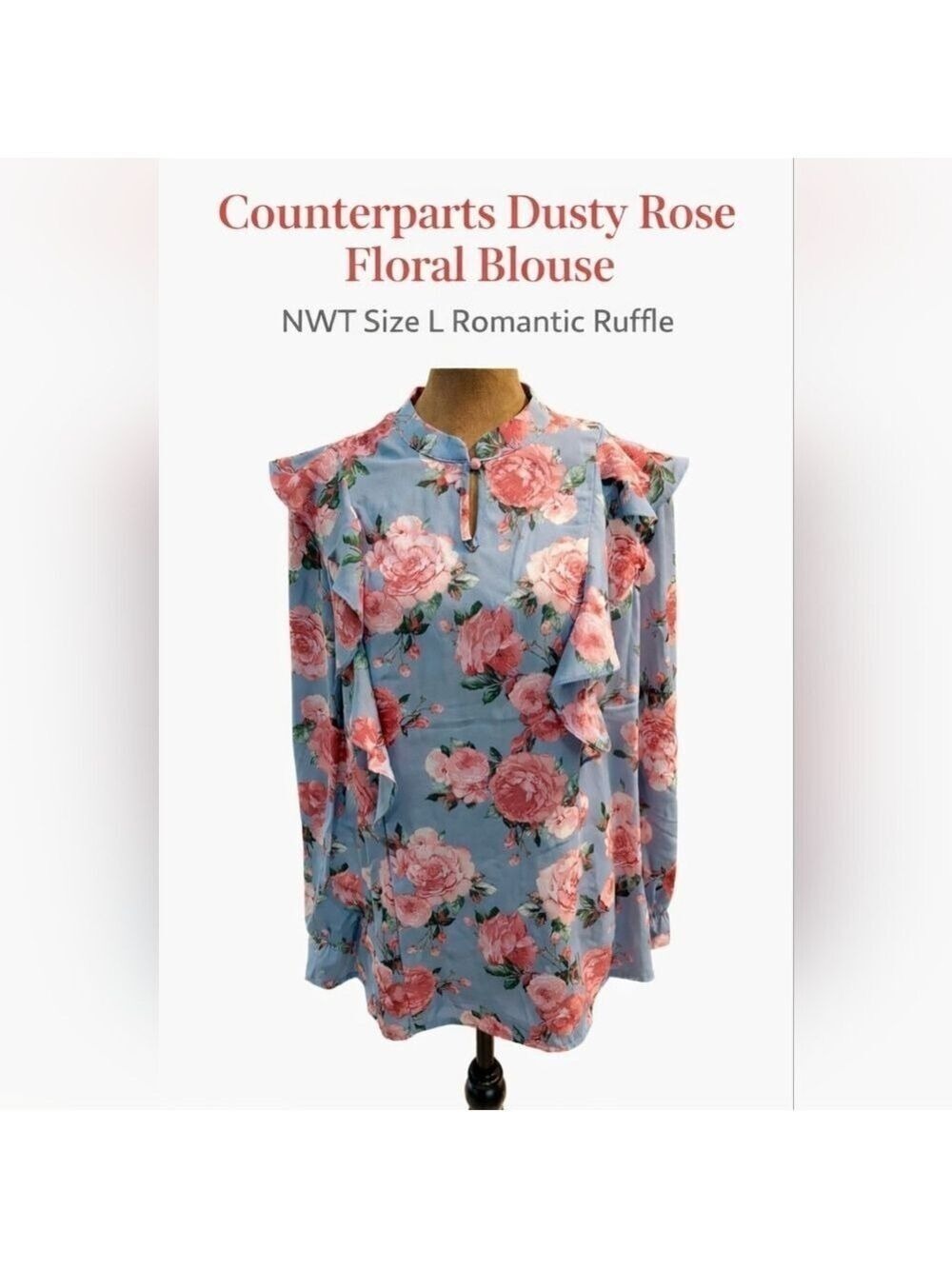 NWT Counterparts Dusty Rose Floral Blouse Romantic Ruffle Size Large